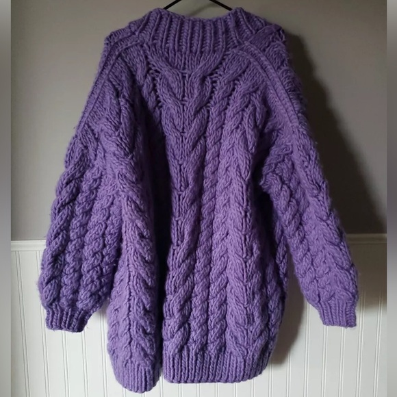 I LOVE MR MITTENS purple gorgeous thick soft wool cable knit cardigan - Picture 4 of 10